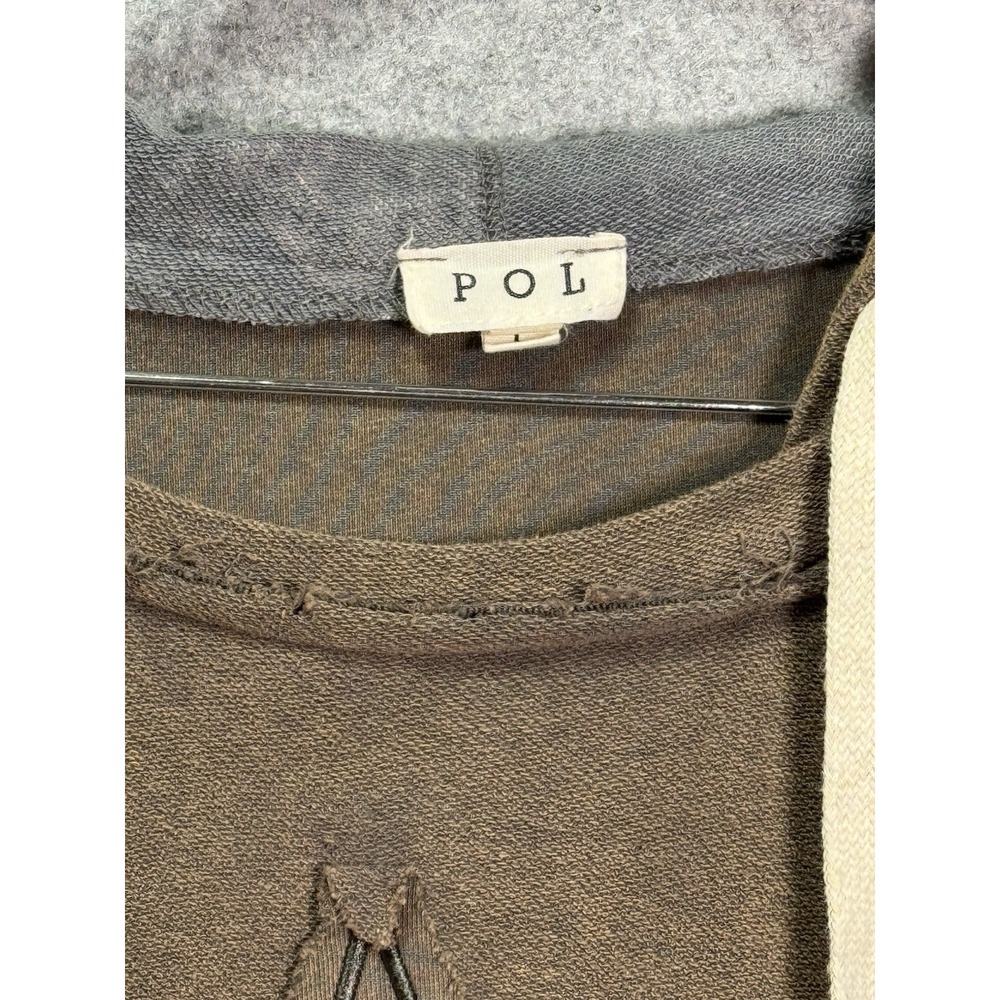POL Women's L Brown Floral Patchwork Oversized Hoodie Boho Star Appliqué, Cotton - Picture 5 of 13